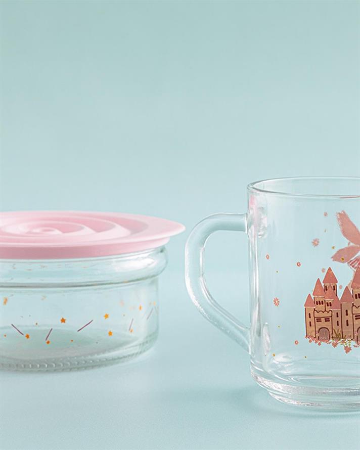 Set de masă pentru copii, Fairy, 240 ml-415 ml, sticlă, roz