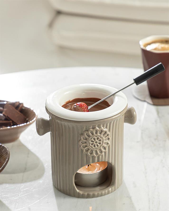 Set fondu, Enjoy, ceramică, 250 ml, bej