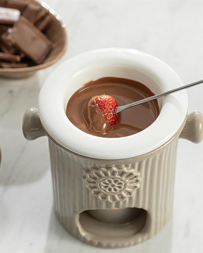 Set fondu, Enjoy, ceramică, 250 ml, bej