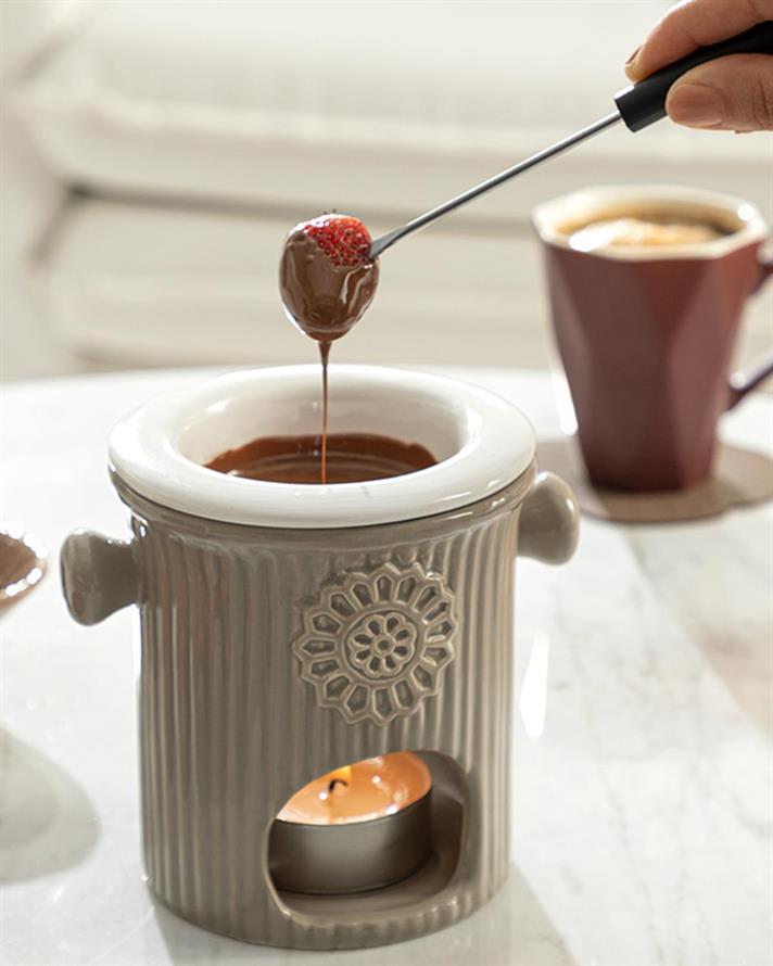 Set fondu, Enjoy, ceramică, 250 ml, bej