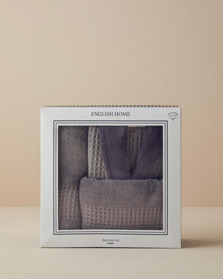 Set halat de baie cu 2 prosoape, Waffle, bumbac-poliester, S-M/50x70/70x140 cm, mov