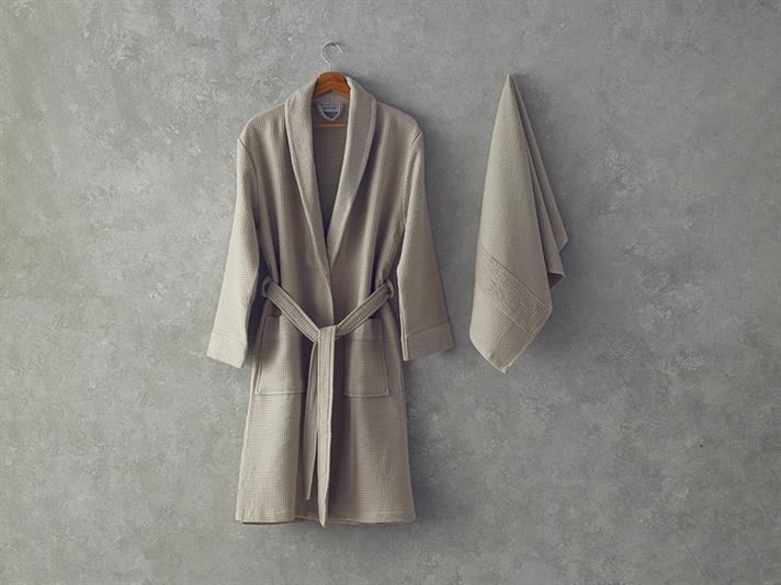 Set halat de baie cu prosop, Como, microbumbac, L-XL /50x90 cm, bej