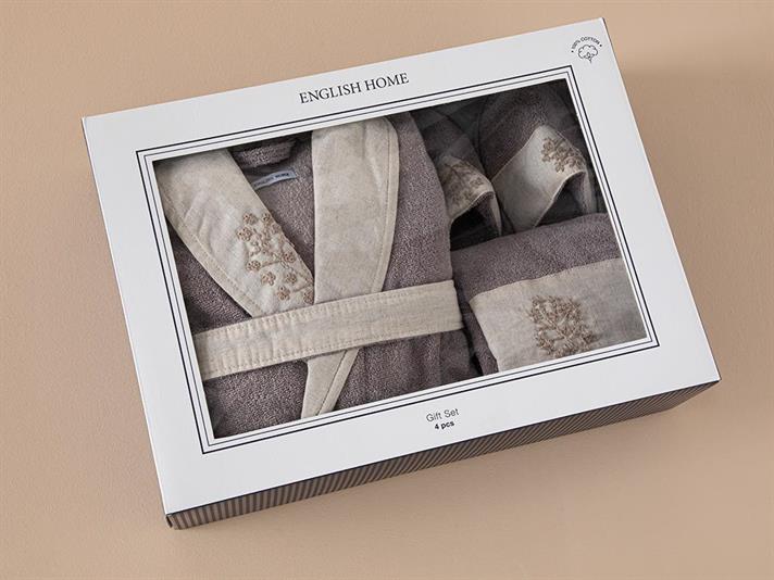 Set halat de baie cu prosop, papuci de casă și saculeț parfumat, Blade, bumbac, S-M/ 50x70 cm/ 36-40 măsura, lila