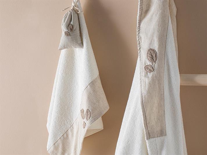 Set halat de baie cu prosop, Wattle, bumbac, S-M, ecru