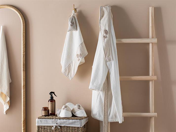 Set halat de baie cu prosop, Wattle, bumbac, S-M, ecru