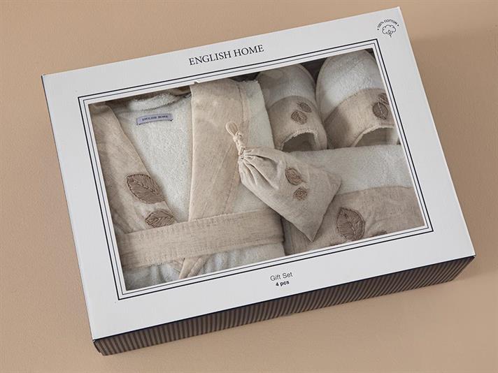 Set halat de baie cu prosop, Wattle, bumbac, S-M, ecru