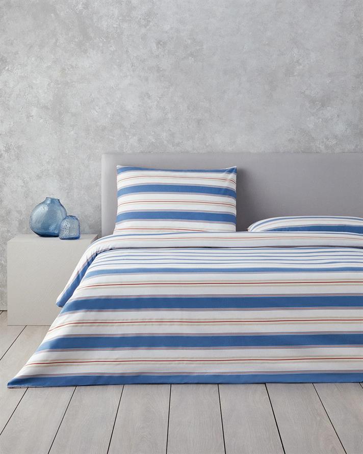 Set husa de pilota cu 2 fete de perna, pat dublu, Natural Lines, bumbac-poliester, 200x220 cm/50x70 cm, bleu