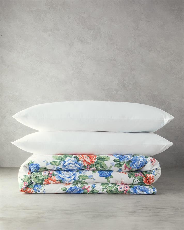 Set husa de pilota cu 2 fete de perna, pat dublu, Rose Romance, bumbac, 200x220 cm/50x70 cm, bleu