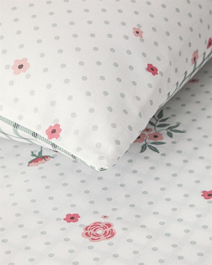 Set husa de pilota cu 2 fete de perna, King Size, Bloomy Dots, bumbac, 240x220 cm/50x70 cm, roz