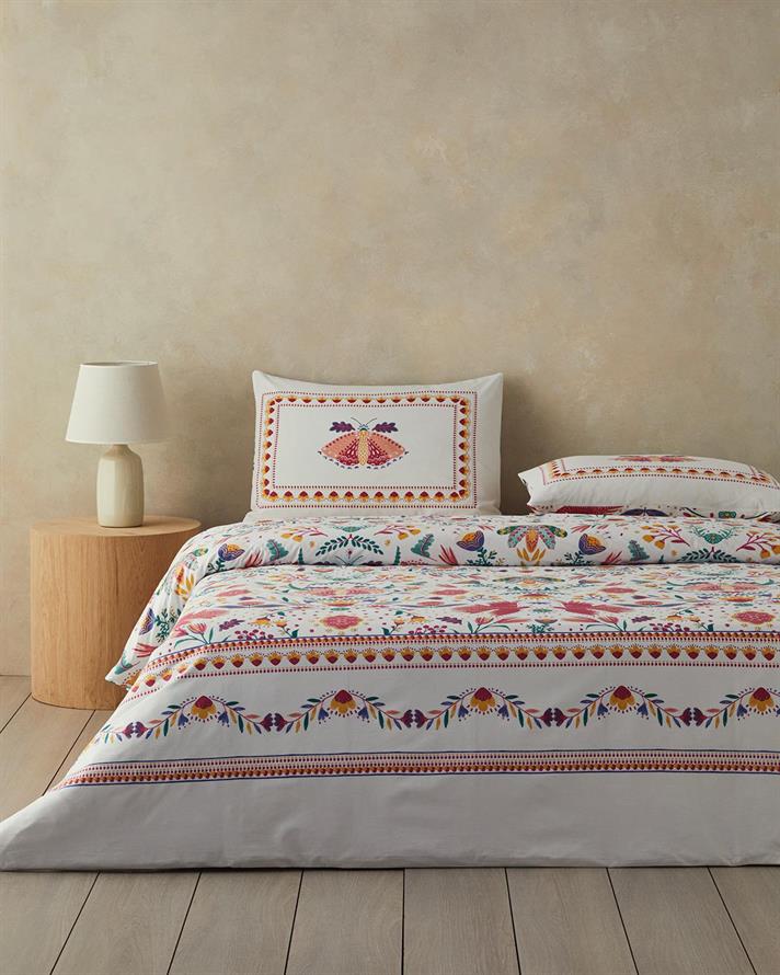Set husa de pilota cu 2 fete de perna, King Size, Folk Dream, bumbac, 240x220 cm/50x70 cm, roz