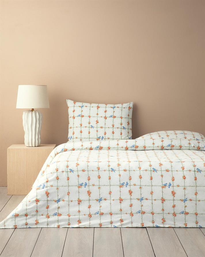 Set husa de pilota cu 2 fete de perna, King Size, Mystery Birds, bumbac, 240x220 cm/50x70 cm, verde