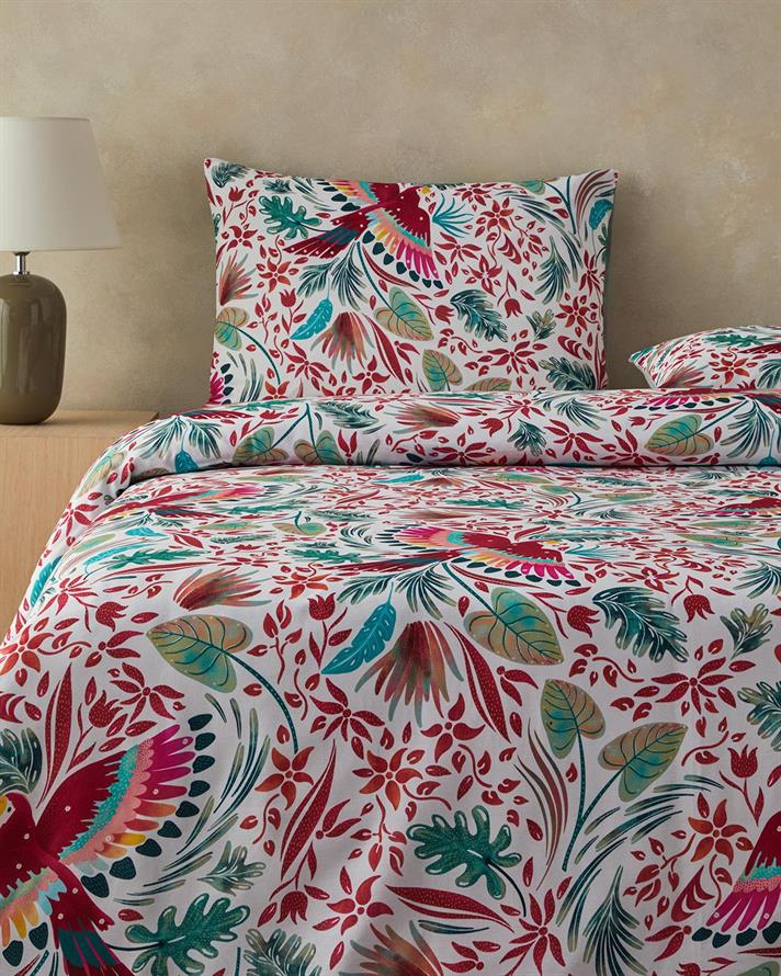 Set husa de pilota cu 2 fete de perna, pat dublu, Parrot Fantasy, bumbac-viscoza, 200x220 cm/50x70 cm, verde