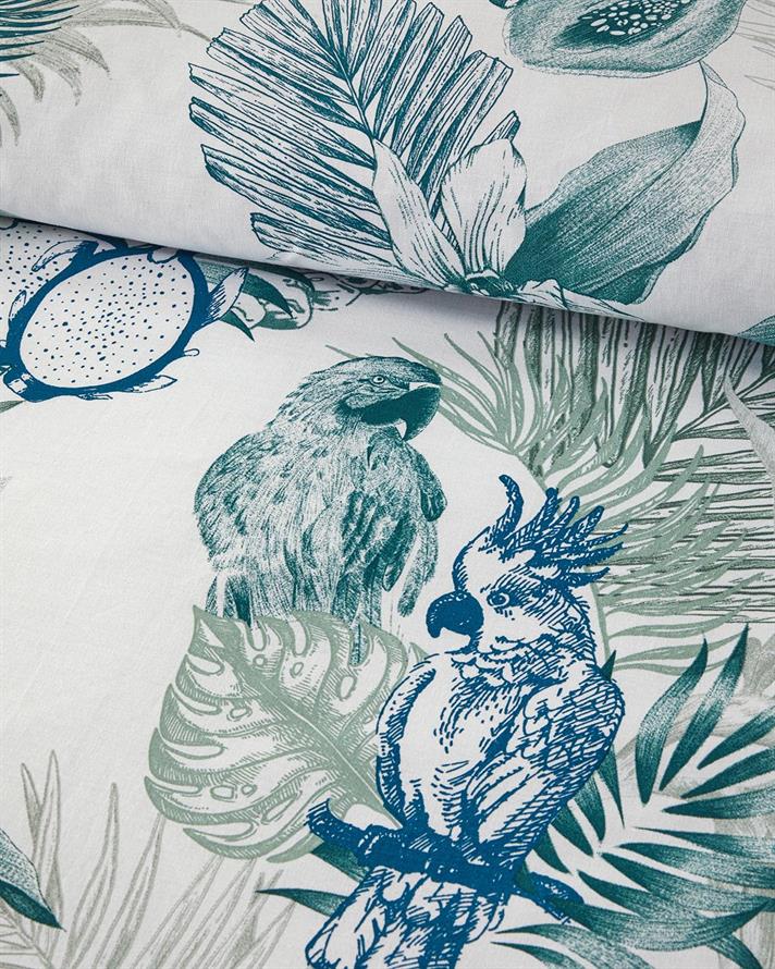 Set husa de pilota cu 2 fete de perna, pat dublu, Exotic Toile, bumbac, 200x220 cm/50x70 cm, albastru – verde