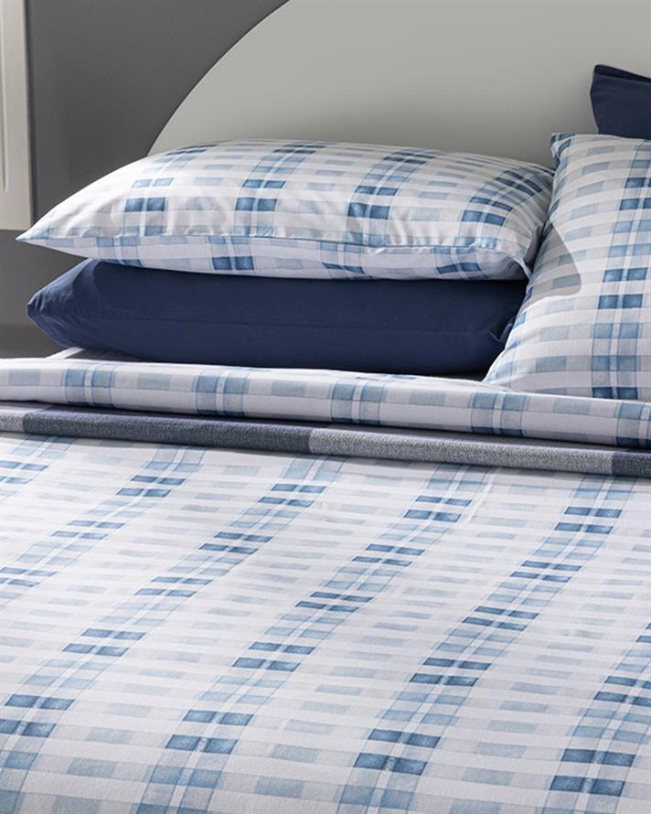 Set husa de pilota cu 2 fete de perna, pat dublu, Modern Square, bumbac-poliester, 200x220 cm/50x70 cm, bleu