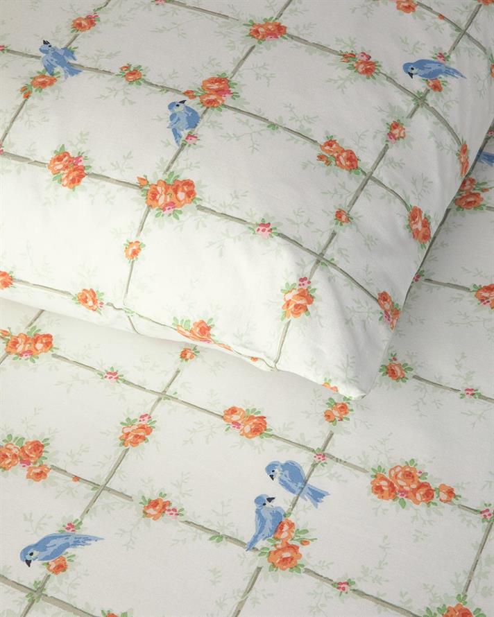 Set husa de pilota cu 2 fete de perna, King Size, Mystery Birds, bumbac, 240x220 cm/50x70 cm, verde