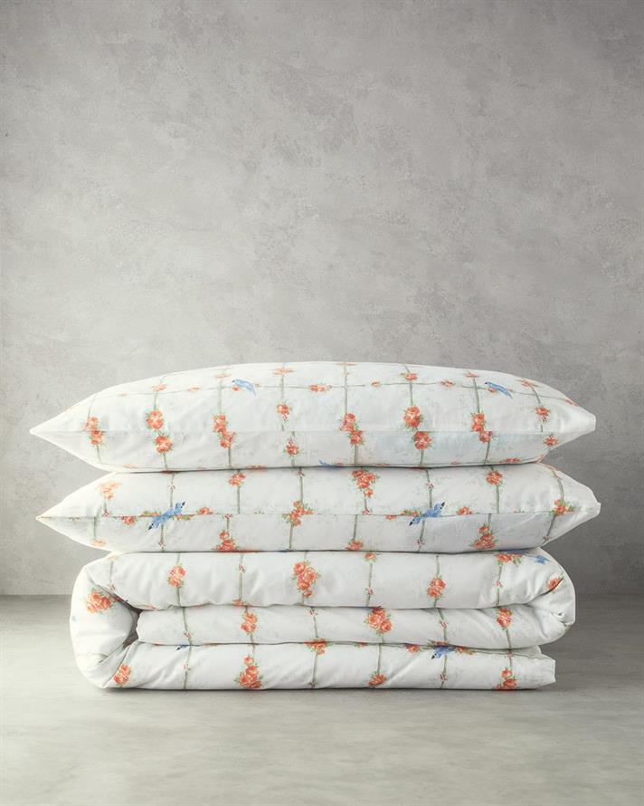 Set husa de pilota cu 2 fete de perna, pat dublu, Mystery Birds, bumbac, 200x220 cm/50x70 cm, verde