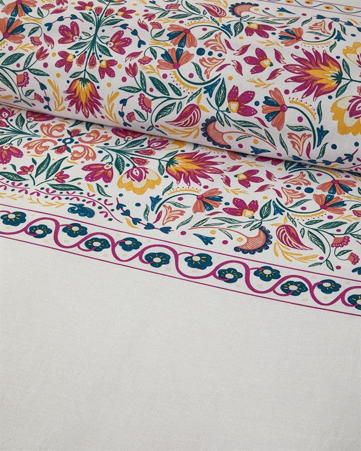 Set husa de pilota cu 2 fete de perna, pat dublu, Folk Blossom, bumbac, 200x220 cm/50x70 cm, fuchsia