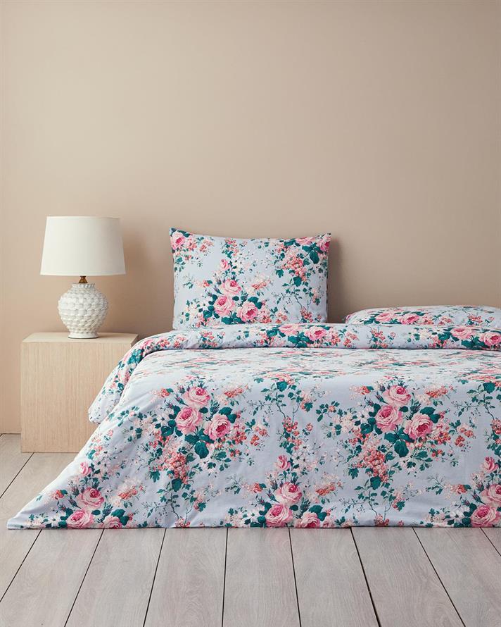 Set husa de pilota cu 2 fete de perna, pat dublu, Mystic Rose, bumbac, 200x220 cm/50x70 cm, bleu