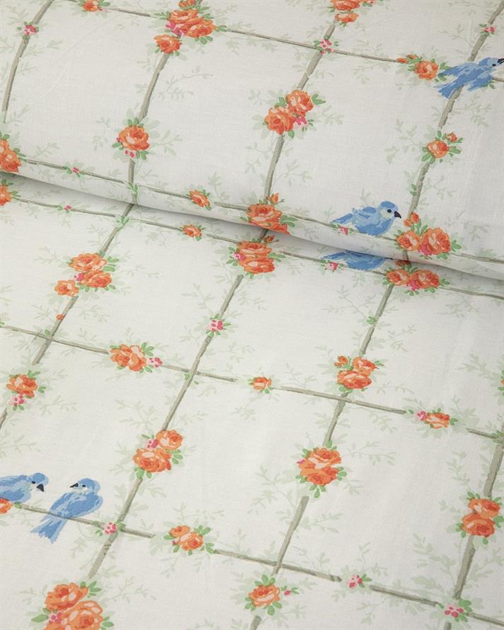 Set husa de pilota cu 2 fete de perna, King Size, Mystery Birds, bumbac, 240x220 cm/50x70 cm, verde