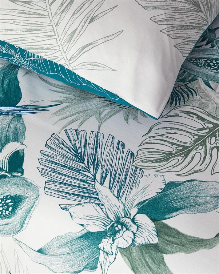 Set husa de pilota cu 2 fete de perna, King Size, Exotic Toile, bumbac, 240x220 cm/50x70 cm, albastru – verde