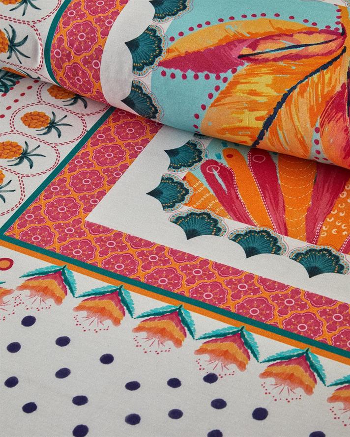 Set husa de pilota cu 2 fete de perna, pat dublu, Palmy Patch, bumbac-viscoza, 200x220 cm/50x70 cm, portocaliu – bej