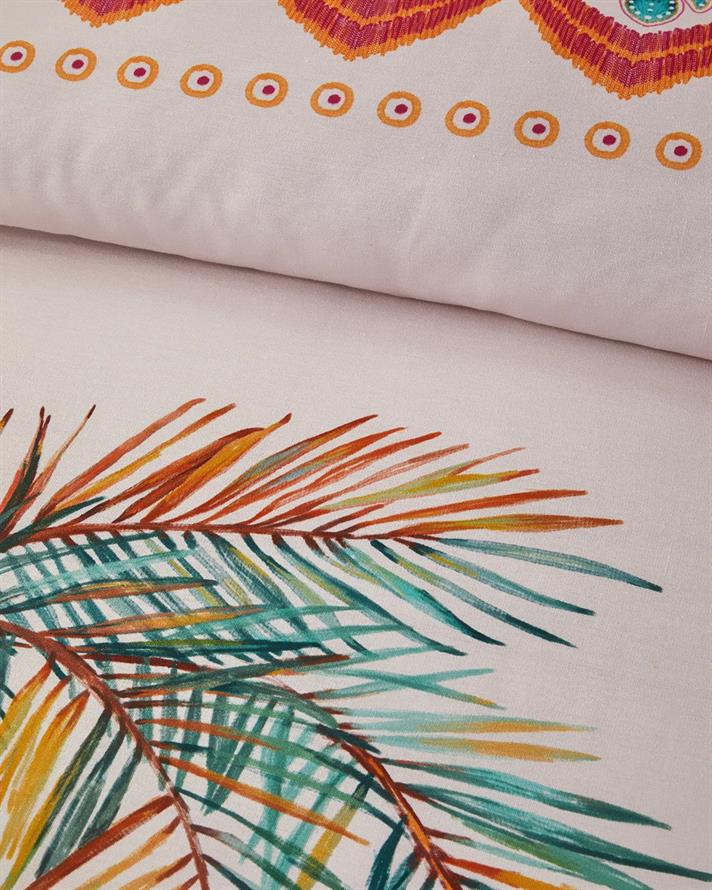 Set husa de pilota cu 2 fete de perna, pat dublu, Tropic Sunset, bumbac-viscoza, 200x220 cm/50x70 cm, verde