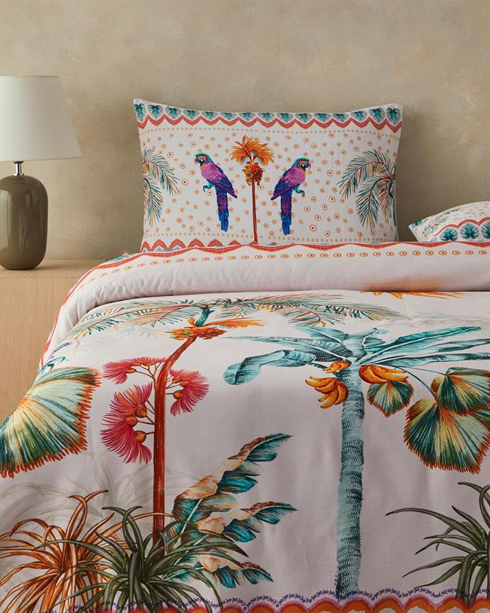 Set husa de pilota cu fete de perna, King Size, Tropic Sunset, bumbac-viscoza, 240x220 cm/50x70 cm, verde