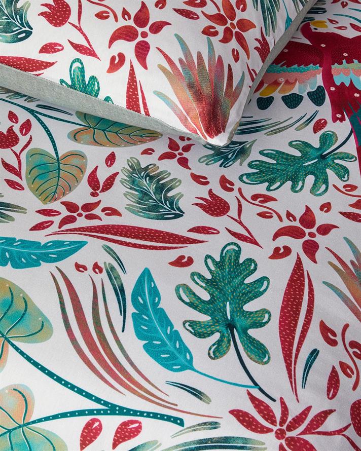 Set husa de pilota cu fete de perna, King Size, Parrot Fantasy, bumbac-viscoza, 240x220 cm/50x70 cm, verde