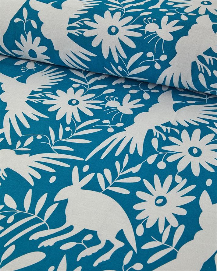 Set husa de pilota cu fete de perna, King Size, Folk Jungle, bumbac, 240x220 cm/50x70 cm, bleu