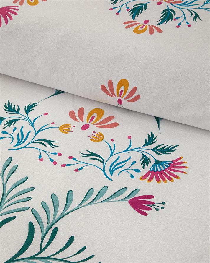 Set husa de pilota cu fete de perna, King Size, Folk Bouquet, bumbac, 240x220 cm/50x70 cm, verde