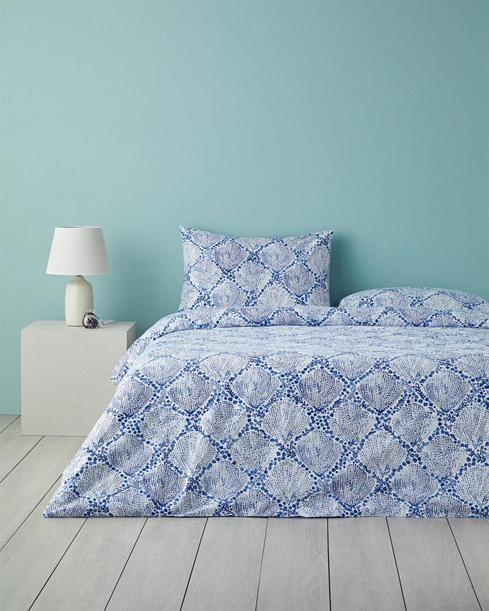 Set husa de pilota cu fete de perna pentru doua persoane, Coastal Treasures, bumbac, 200x220 cm/50x70 cm, bleu
