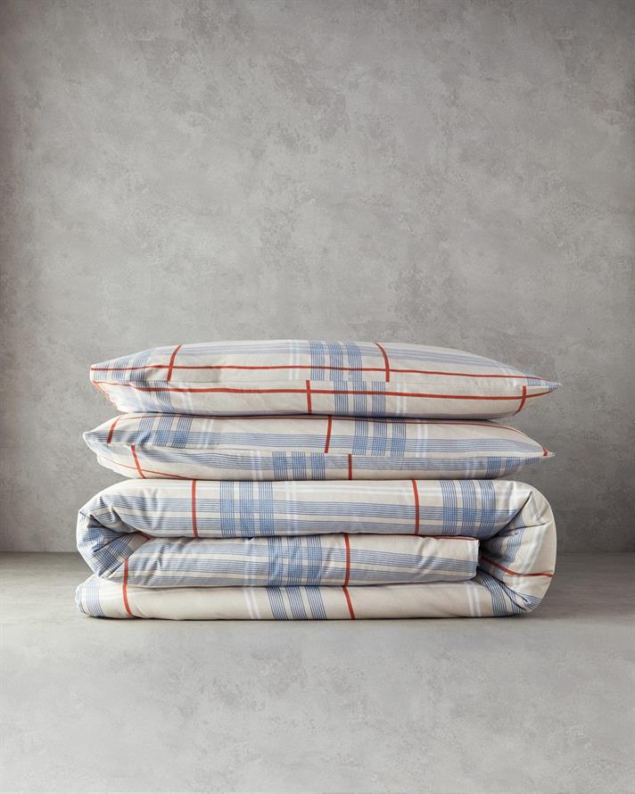 Set husa de pilota cu fete de perna pentru doua persoane, Natural Plaid, bumbac-poliester, 200x220 cm/50x70 cm, bej