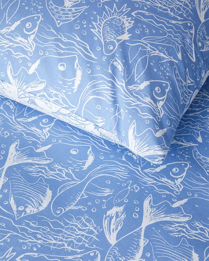 Set husa de pilota cu fete de perna pentru doua persoane, Underwater Wonders, bumbac, 200x220 cm/50x70 cm, bleu