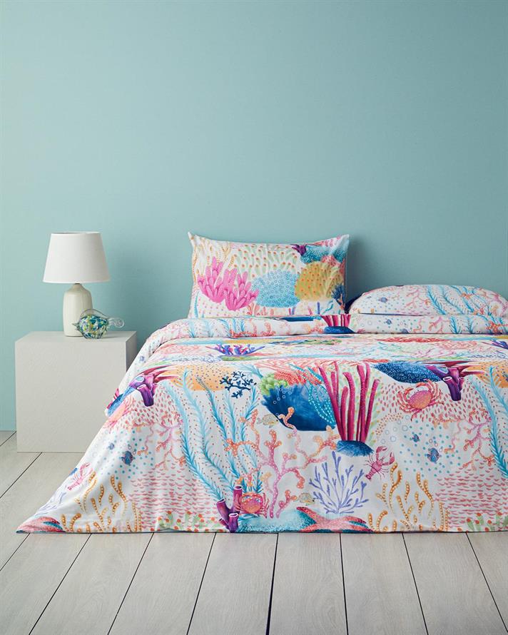 Set husa de pilota cu fete de perna pentru doua persoane, Aqua Heaven, bumbac-viscoza, 200x220 cm/50x70 cm, roz