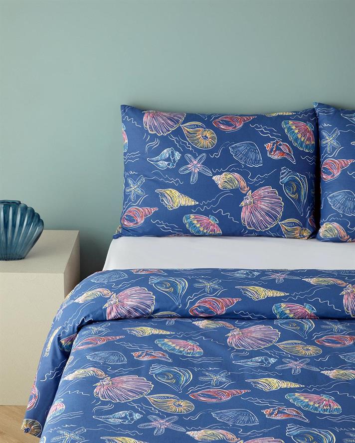 Set husa de pilota cu fete de perna pentru doua persoane, Sea Dreams, bumbac, 200x220 cm/50x70 cm, albastru