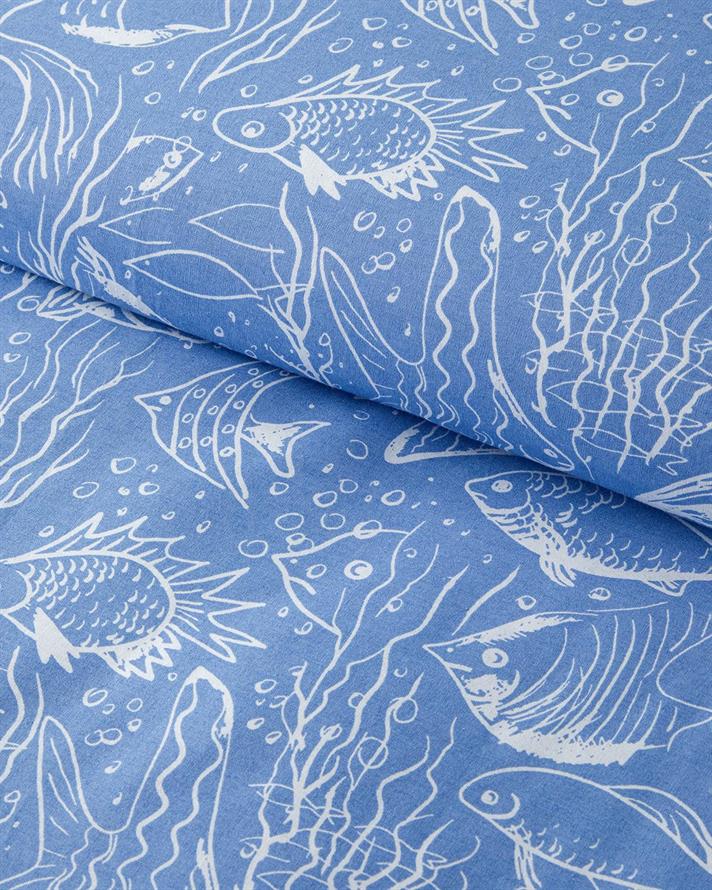 Set husa de pilota cu fete de perna pentru doua persoane, Underwater Wonders, bumbac, 200x220 cm/50x70 cm, bleu