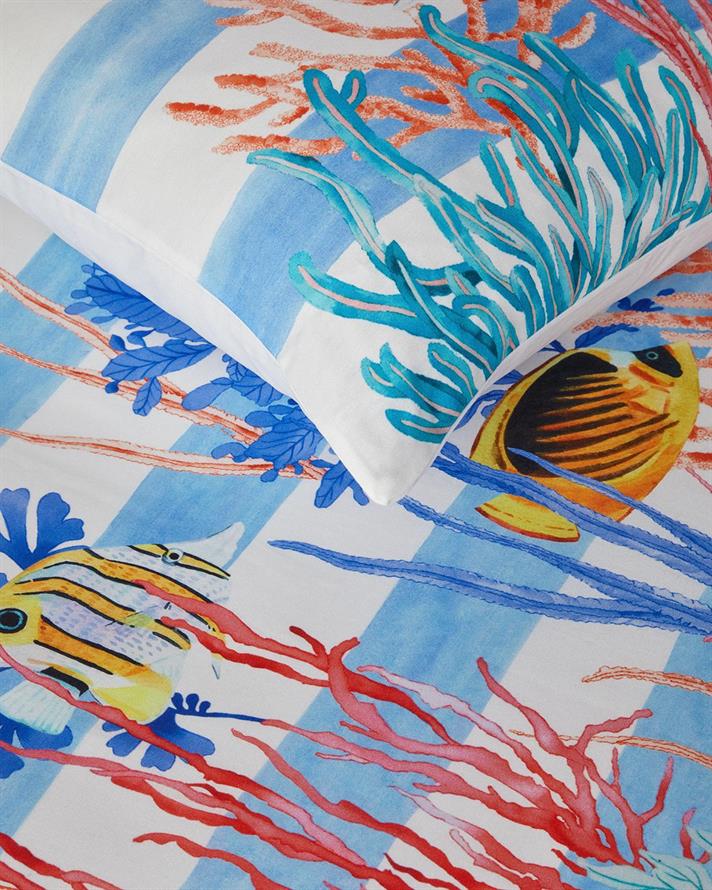 Set husa de pilota cu fete de perna pentru doua persoane, Deep Ocean, bumbac-viscoza, 200x220 cm/50x70 cm, bleu