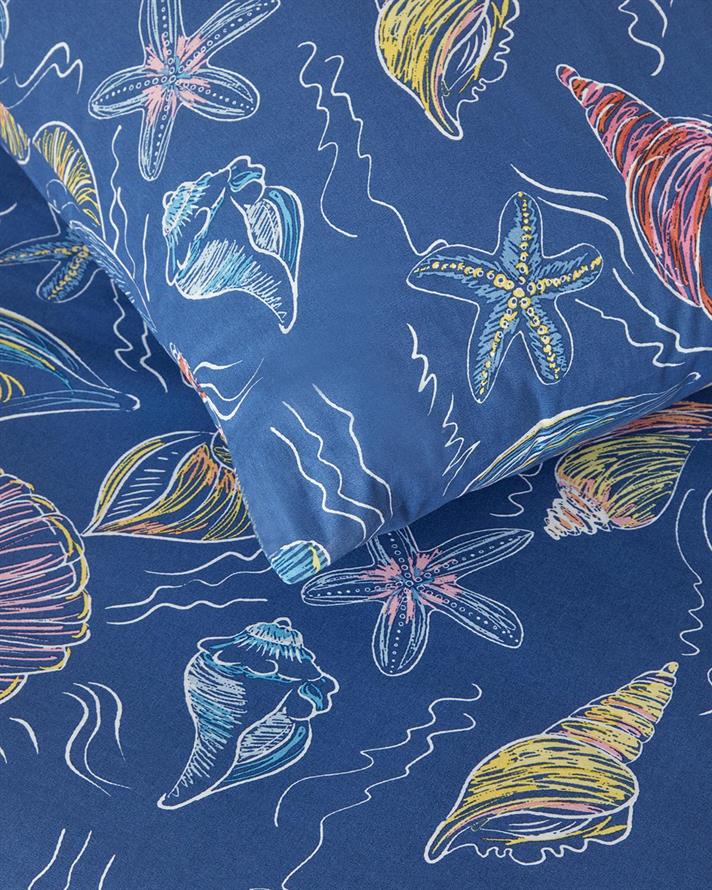 Set husa de pilota cu fete de perna pentru doua persoane, Sea Dreams, bumbac, 200x220 cm/50x70 cm, albastru