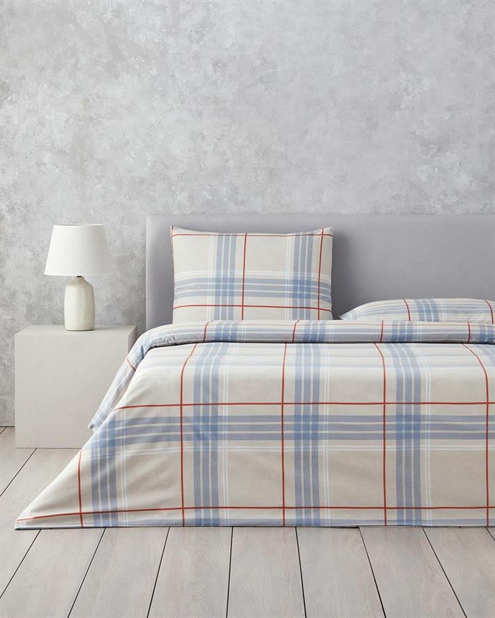 Set husa de pilota cu fete de perna pentru doua persoane, Natural Plaid, bumbac-poliester, 200x220 cm/50x70 cm, bej