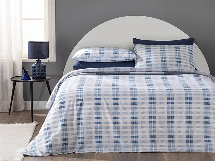 Set husa de pilota cu o fata de perna pentru o persoana, Modern Square, bumbac-poliester, 160x220 cm/50x70 cm, bleu