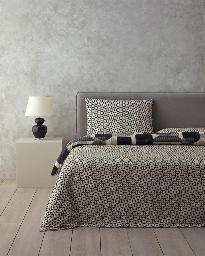 Set husa de pilota cu o fata de perna pentru o persoana, Geodesic, bumbac-viscoza, 160x220 cm/50x70 cm, antracit -verde