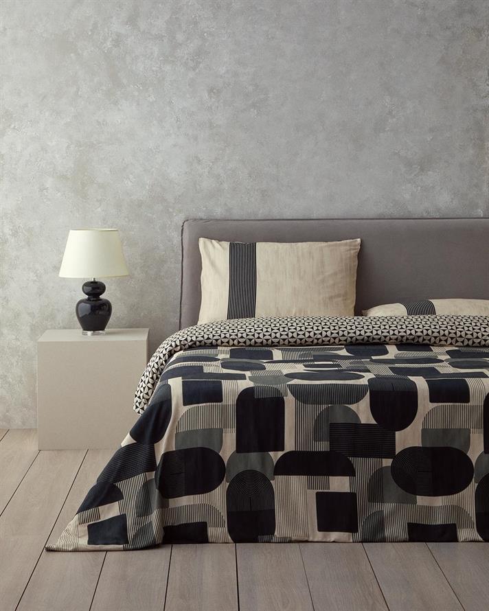 Set husa de pilota cu o fata de perna pentru o persoana, Geodesic, bumbac-viscoza, 160x220 cm/50x70 cm, antracit -verde