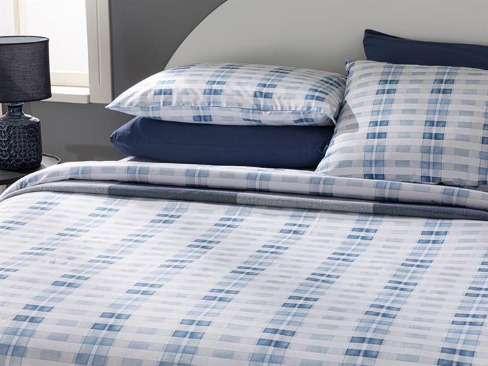 Set husa de pilota cu o fata de perna pentru o persoana, Modern Square, bumbac-poliester, 160x220 cm/50x70 cm, bleu