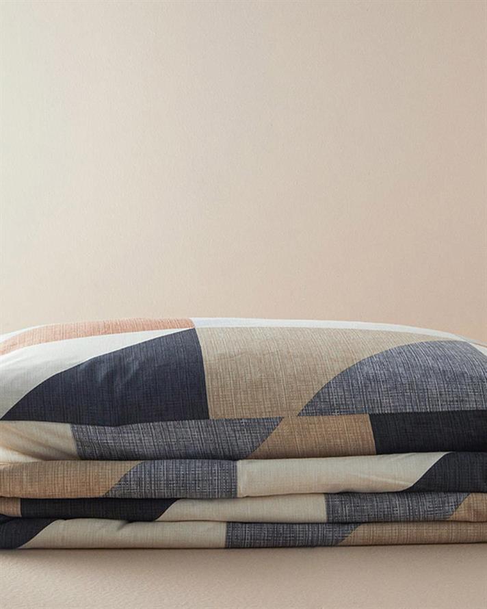 Set husa de pilota cu o fata de perna pentru o persoana, Triad, bumbac-poliester, 160x220 cm/50x70 cm, gri-bej