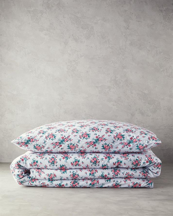 Set husa de pilota si fata de perna pentru o persoana, Rose Harmony, bumbac, 160x220 cm/50x70 cm, bleu