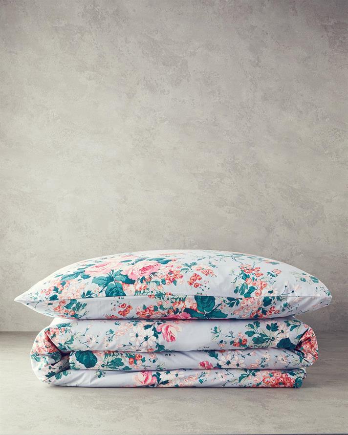 Set husa de pilota si fata de perna pentru o persoana, Mystic Rose, bumbac, 160x220 cm/50x70 cm, bleu