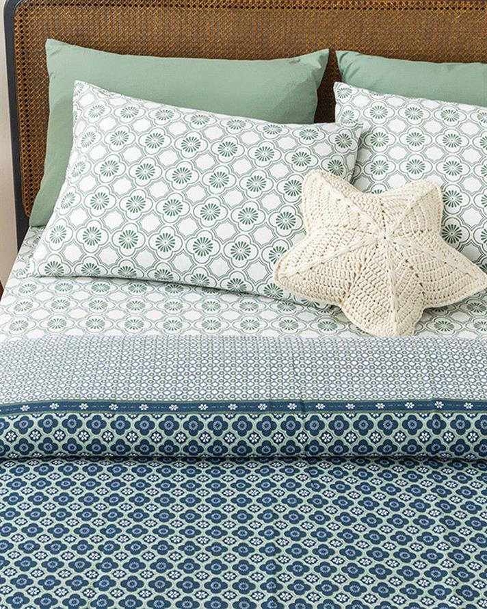 Daisy Cell Printed For One Person Summer Blanket Set 150x220 cm Dark Blue