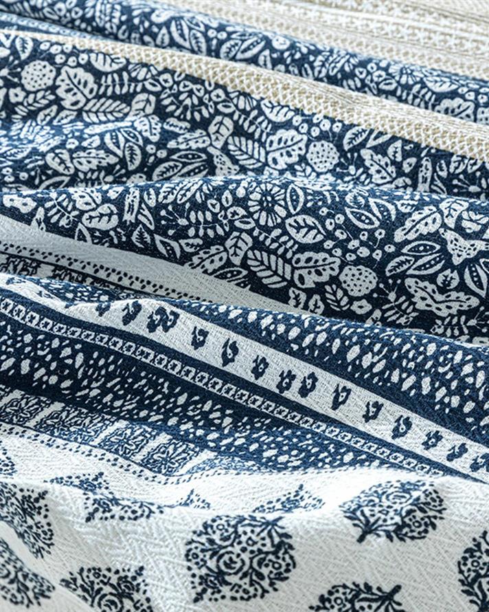 Ancient Lines Printed For One Person Summer Blanket Set 150x220 cm Indigo - Antique Beige