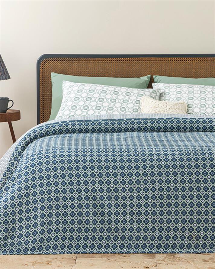 Daisy Cell Printed For One Person Summer Blanket Set 150x220 cm Dark Blue