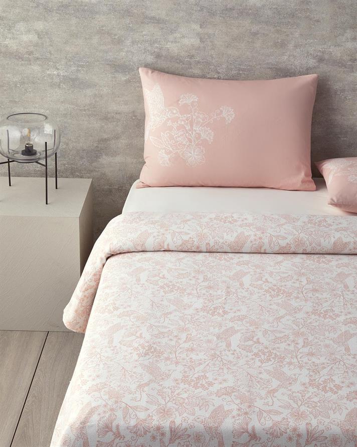 Bird Whisper Printed For One Person Summer Blanket Set 150x220 cm Pink